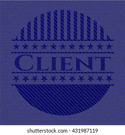 Client badge with denim background