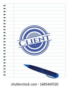 Client blue ink pen emblem. Vector Illustration. Detailed.