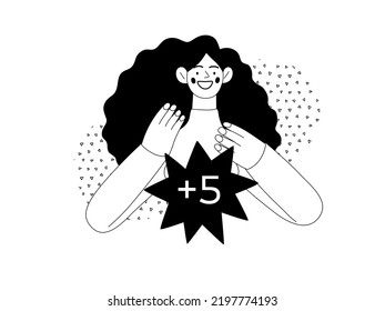 Bonos de cliente - Serie de compras en línea y comercio electrónico - moderna ilustración de un vector plano de una mujer que recibe una prima. Concepto de promoción, descuentos, ventas y pedidos online