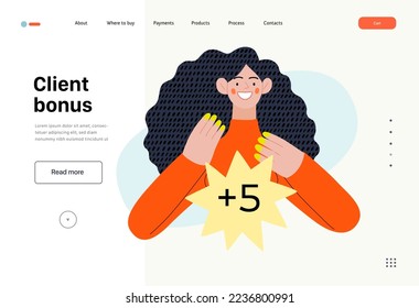 Client bonus - Online shopping and electronic commerce series - modern flat vector concept illustration of a woman receiving a bonus. Promotion, discounts, sale and online orders concept