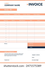 Client Business Finance Total Bill Invoice,Tax Paper,Payment Receipt Layout Table Document Minimal Template Design.Clean Service Price Budget Expense Accounting Account File Vector.
