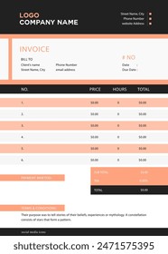 Client Business Finance Total Bill Invoice,Tax Paper,Payment Receipt Layout Table Document Minimal Template Design.Clean Service Price Budget Expense Accounting Account File Vector.