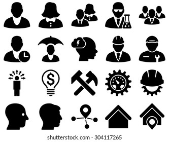 Client and business icon set. These flat icons use black color. Images are isolated on a white background. Angles are rounded.