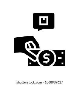 client buying box glyph icon vector. client buying box sign. isolated contour symbol black illustration
