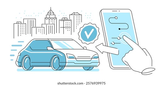 Client calls city taxi in application. Digital technologies for ordering car ride