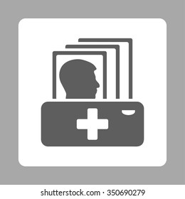 Client Catalog vector icon. Style is flat rounded square button, dark gray and white colors, silver background.