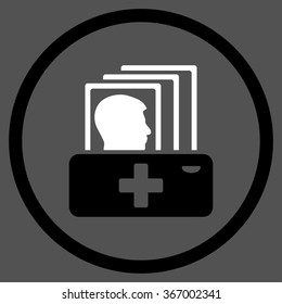 Client Catalog vector icon. Style is bicolor flat circled symbol, black and white colors, rounded angles, gray background.