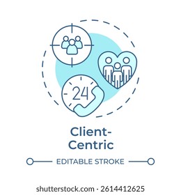 Client centric soft blue concept icon. Customer satisfaction, experience. Target audience. Round shape line illustration. Abstract idea. Graphic design. Easy to use in infographic, presentation