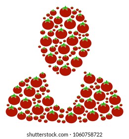 Client composition of tomato in variable sizes. Vector tomato symbols are combined into client composition. Vegetable vector design concept.
