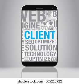 Client concept on smartphone screen, vector illustration