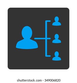 Client Connections vector icon. Style is flat rounded square button, blue and gray colors, white background.