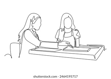 Client and customer concept. Single line draw design vector graphic illustration.