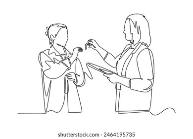 Client and customer concept. Single line draw design vector graphic illustration.