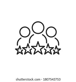 Client Or Customer Five Star Success Line Style Icon. Consumer Quality Rating Vector Illustration. Team Service Satisfaction Review Design. Business Evaluation. People Group Teamwork Testimonial V1