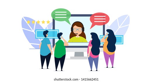 client and customer service creative illustration vector of graphic , small people in client and customer service flat illustration vector , vector flat illustration for website landing page