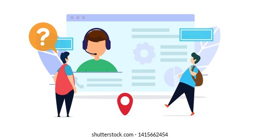 client and customer service creative illustration vector of graphic , small people in client and customer service flat illustration vector , vector flat illustration for website landing page