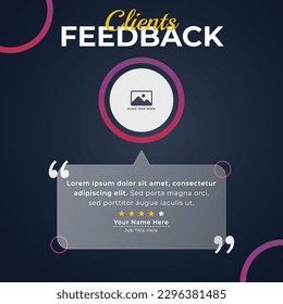 Client or customer service review testimonial social media post with glass morphism effect design template