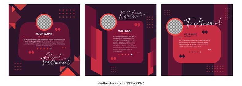 Client or customer testimonial social media post design. Customer service feedback review post
