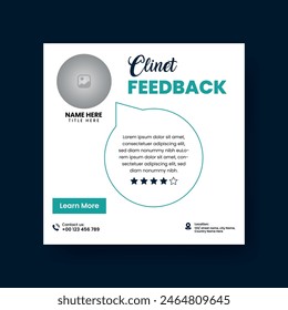 Client or Customer Testimonial Social Media Post Design. Customer Service Feedback Review Post.