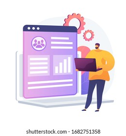 Client database analysis. Marketing strategy, CRM planning, target audience research. Expert, analyst studying end user preferences, profiles. Vector isolated concept metaphor illustration