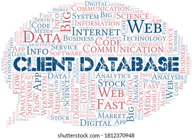 Client Database vector word cloud, made with text only.