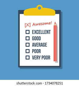 Client-Feed zurück mit rot handschriftlich fantastisch in der Zwischenablage, flacher Vektor