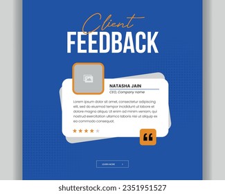 Comentarios de los clientes o plantilla de diseño de publicaciones en redes sociales testimoniales de los clientes. Testimonio de clientes o plantilla de banner de comentarios de clientes en medios sociales.