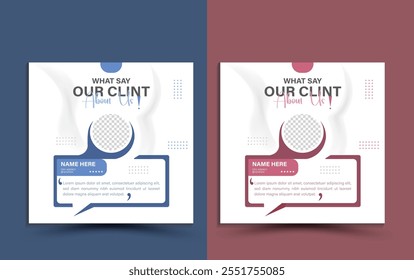 Client feedback or customer testimonial social media post design template. Client testimonial or Customer feedback social media banner template. Customer review banner set. Testimonial banner design.