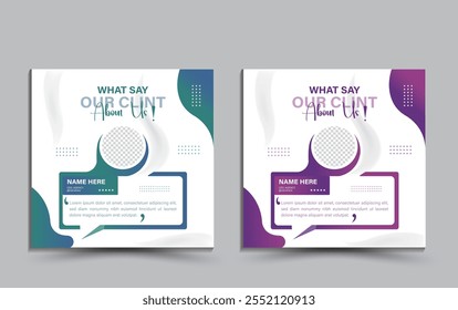  Client feedback or customer testimonial social media post design template. Client testimonial or Customer feedback social media banner template. Customer review banner set. Testimonial banner design.