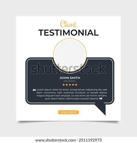 Client feedback or customer testimonial social media post design template.