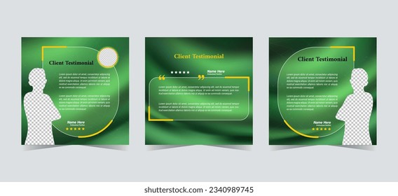Client feedback orcustomer review testimonial social media banner post template. Green gradient mesh