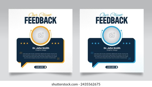 Client feedback review or client testimonial design for social media post. customer service feedback template. client testimonial comment or quote square design