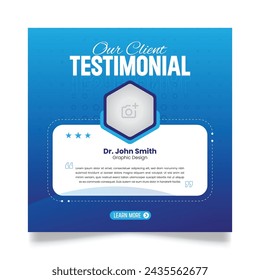 Client feedback review or client testimonial design for social media post. customer service feedback template. client testimonial comment or quote square design