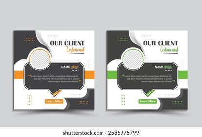 Client feedback review or client testimonial design for social media post. customer service feedback template. client testimonial comment or quote square design