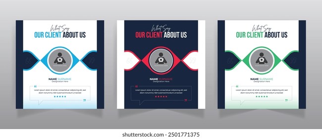Client feedback review or testimonial social media post design and web banner template