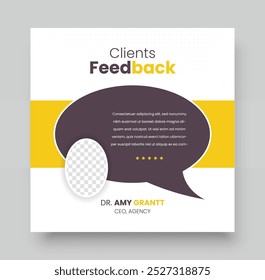 Kundenfeedback-Bewertung oder Client-Testimonial Social Media Post Template oder Web-Banner-Design, Kundenfeedback-Bewertung oder Client-Testimonial-Design, Kunden Testimonial Kommentar oder Angebot quadratischen Design.