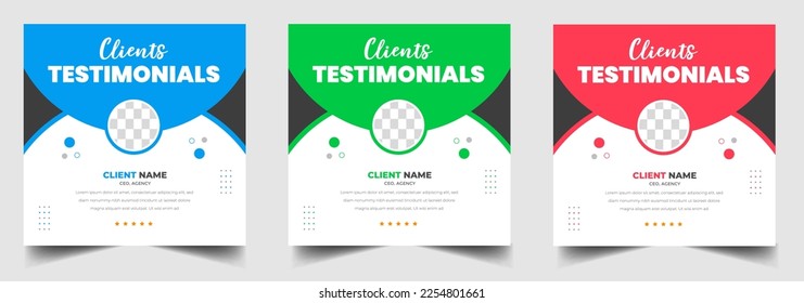 client feedback social media post banner set. Customer feedback testimonial social media post web banner template. client testimonials social media post banner design template.