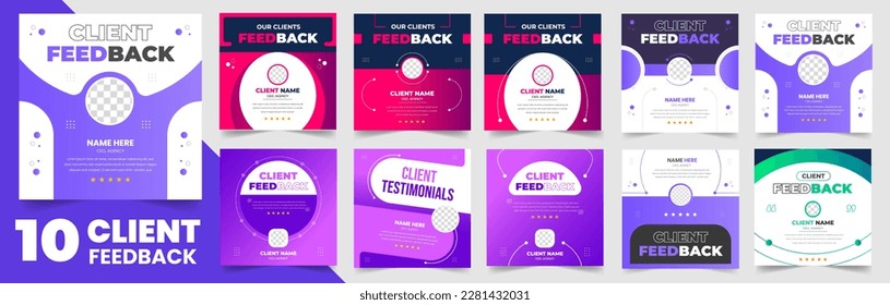 client feedback social media post banner set. Customer feedback testimonial social media post web banner template bundle. client testimonials social media post banner design template.