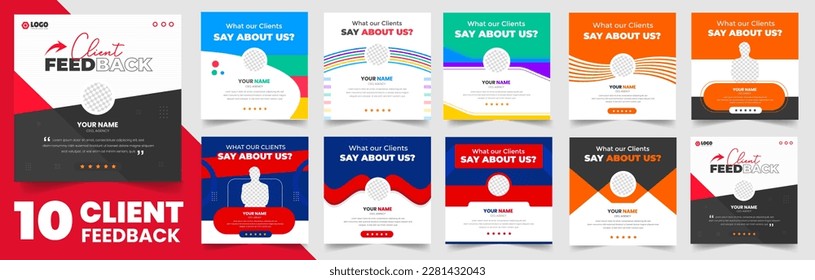 client feedback social media post banner set. Customer feedback testimonial social media post web banner template bundle. client testimonials social media post banner design template.