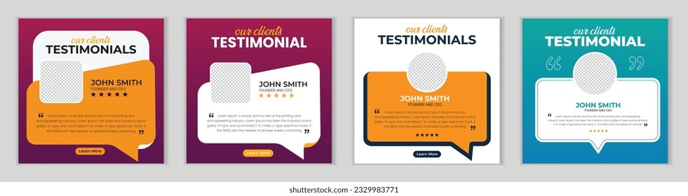 Client feedback social media post banner template. Customer feedback testimonial social media post
web banner template. client testimonials social media post banner bundle design.