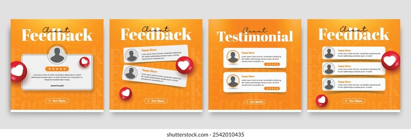 Client feedback social media post template. Customer feedback testimonial social media post web banner bundle design.