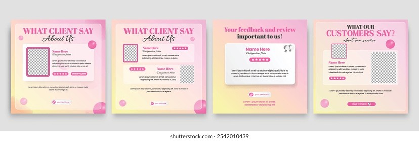 Client feedback social media post template. Customer feedback testimonial social media post web banner bundle design.