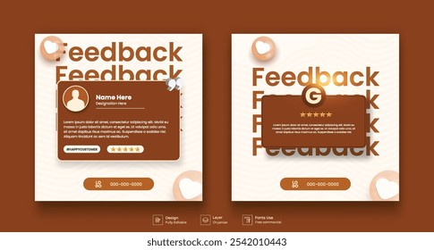 Client feedback social media post template. Customer feedback testimonial social media post web banner bundle design.