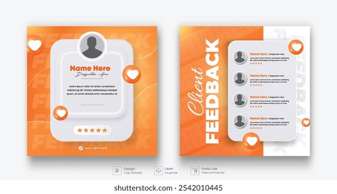 Client feedback social media post template. Customer feedback testimonial social media post web banner bundle design.