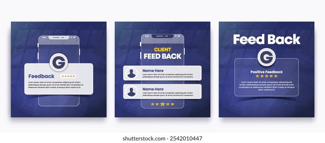 Client feedback social media post template. Customer feedback testimonial social media post web banner bundle design.