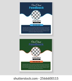 Client feedback social media post banner template. Customer feedback testimonial social media post web banner template. client testimonials social media post banner bundle design. 