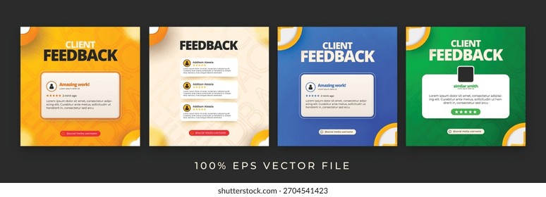 Client feedback social media post template. Customer feedback testimonial social media post web banner bundle design.