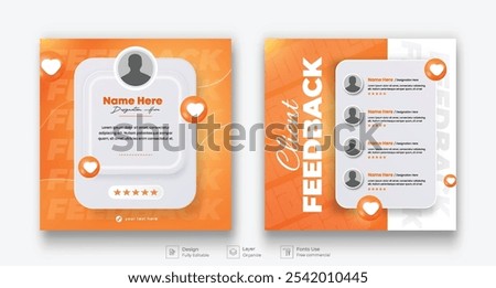 Client feedback social media post template. Customer feedback testimonial social media post web banner bundle design.