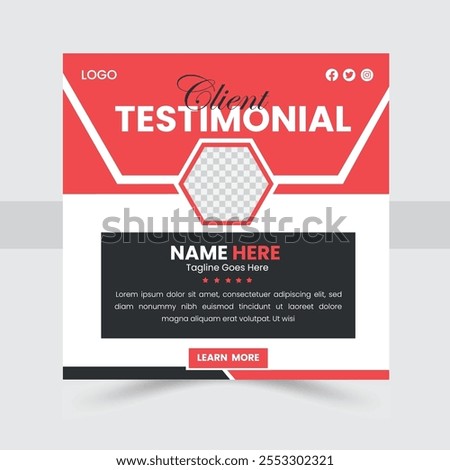 Client feedback social media post banner template. Client Testimonial Design.