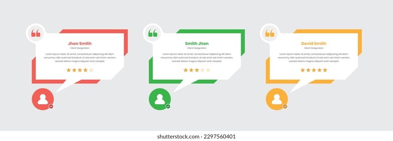 Client feedback template design with rating star on abstract shape